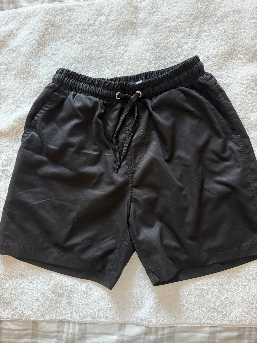 Black Elastic Waist Drawstring Shorts
